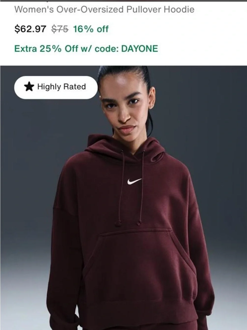Nike womens Burgundy Pullover Hoodie